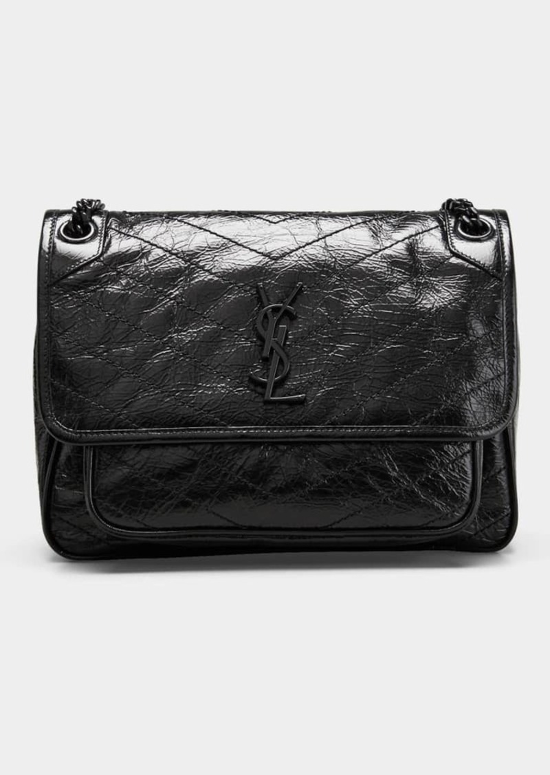 Saint Laurent Niki Medium Flap YSL Shoulder Bag in Crinkled Leather