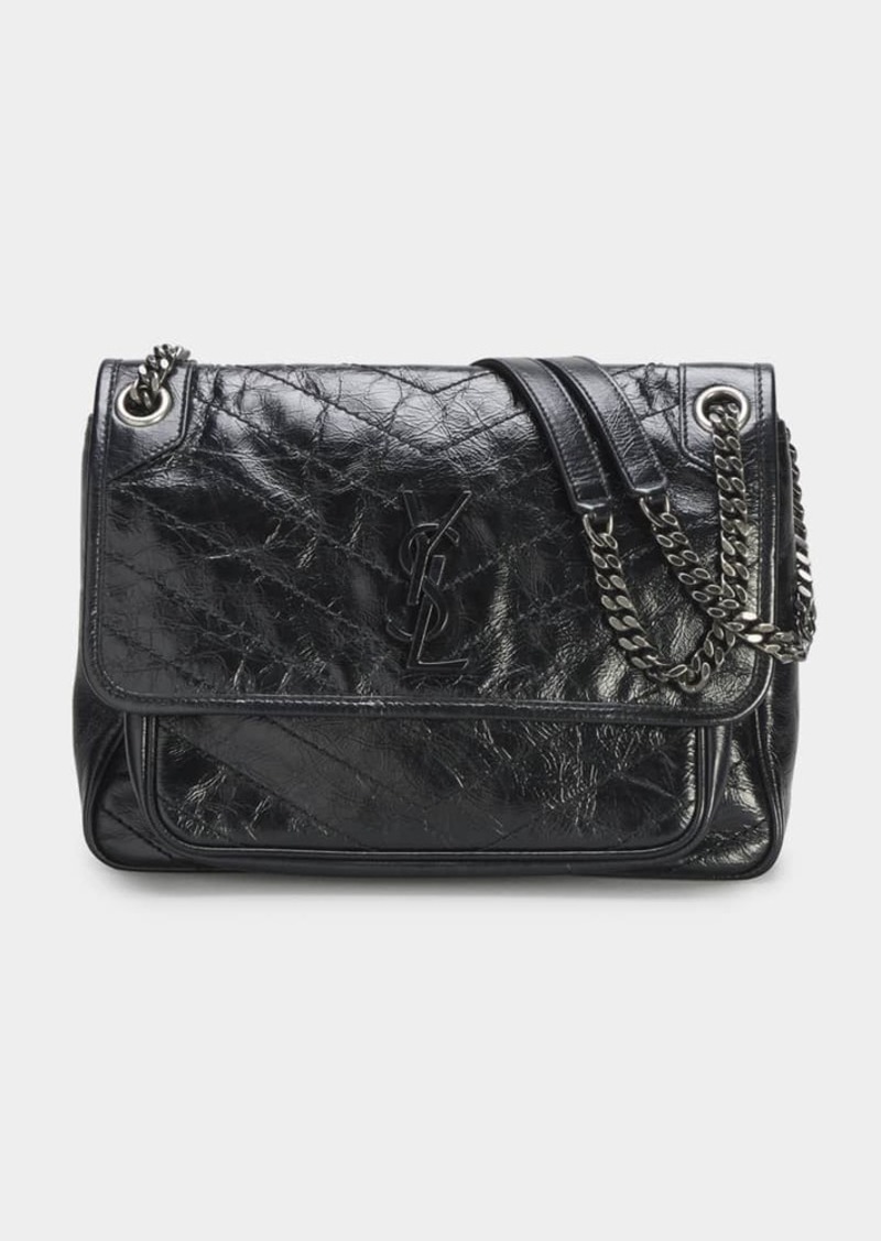 Saint Laurent Niki Medium Flap YSL Shoulder Bag in Crinkled Leather