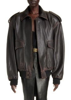 Saint Laurent Oversize Lambskin Leather Bomber Jacket