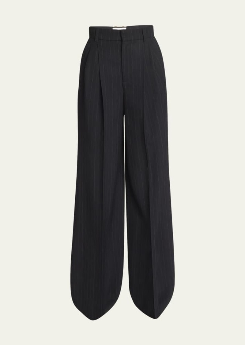 Saint Laurent Pinstripe Wide-Leg Pleated Trousers