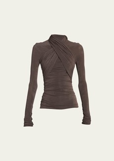 Saint Laurent Ruched Wrap Fitted Jersey Top