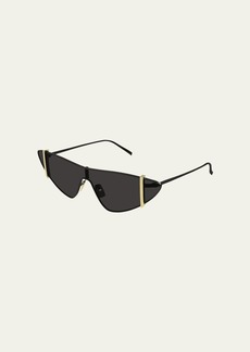 Saint Laurent Sleek Metal Cat-Eye Shield Sunglasses With Golden Accents
