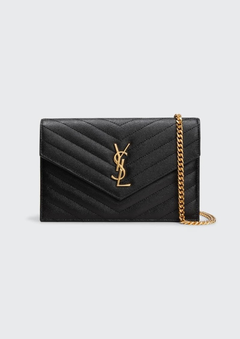 Saint Laurent YSL Monogram Small Wallet on Chain in Grained Leather