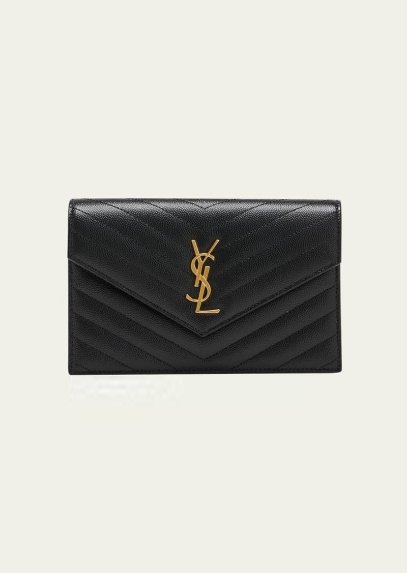 Saint Laurent YSL Monogram Small Wallet on Chain in Grained Leather