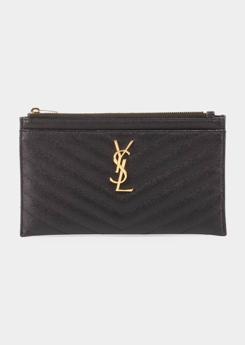 Saint Laurent YSL Monogram Small Ziptop Bill Pouch in Grained Leather