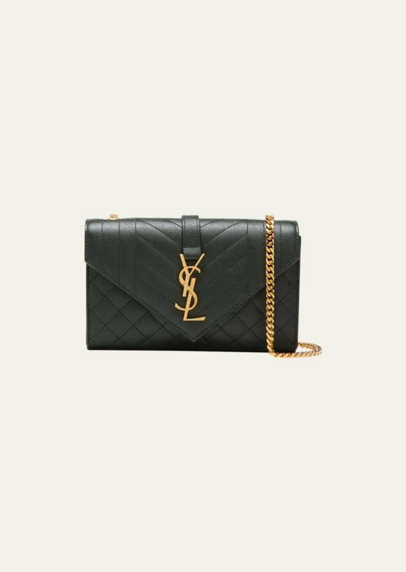 Saint Laurent Envelope Triquilt Small YSL Shoulder Bag in Grained Leather