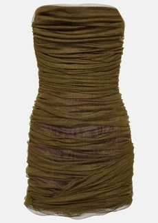 Saint Laurent Strapless ruched silk-blend minidress
