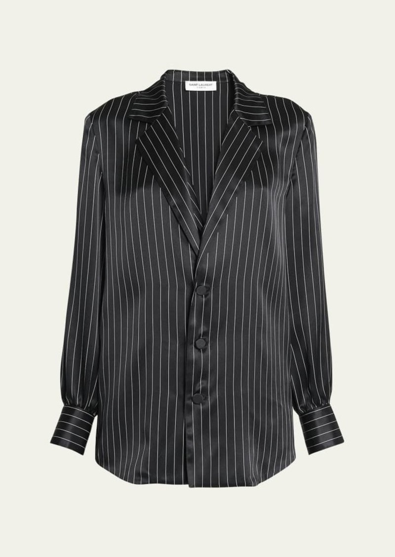 Saint Laurent Striped Silk Button-Front Blouse