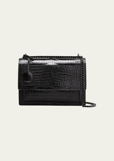 Saint Laurent Sunset Medium YSL Crossbody Bag in Croc-Emboassed Leather