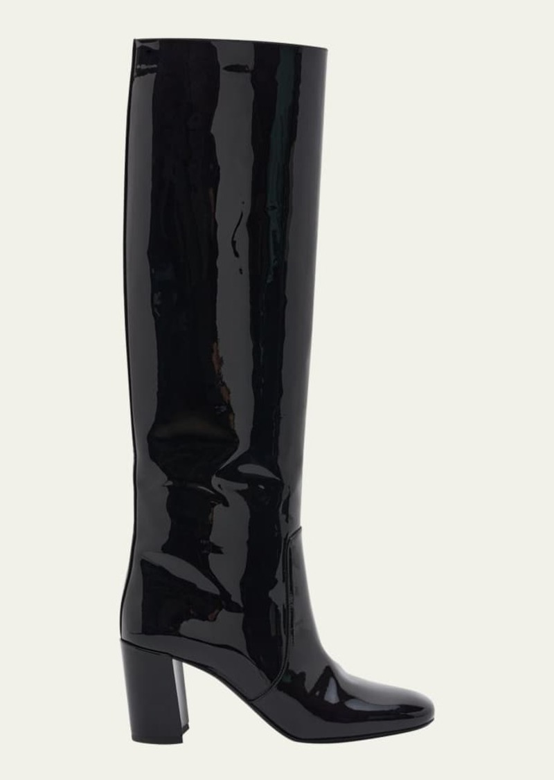 Saint Laurent Who Patent Block-Heel Knee Boots