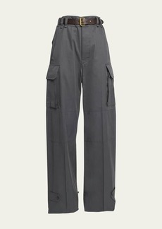 Saint Laurent Wide-Leg Cargo Pants with Leather Belt