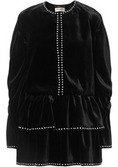 Saint Laurent Woman Studded Ruffled Velvet Mini Dress Black