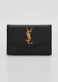 Saint Laurent YSL Monogram Flap Card Case in Grained Leather
