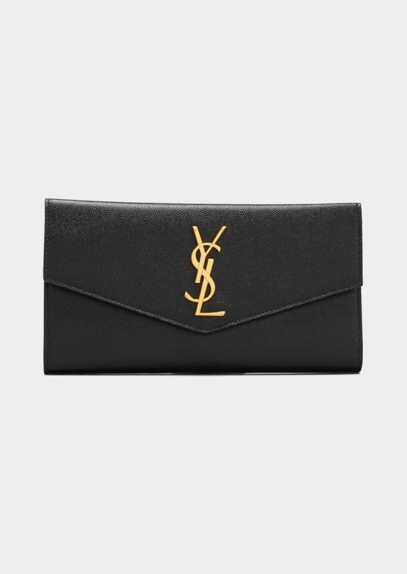 Saint Laurent YSL Monogram Small Envelope Flap Wallet with Zip Pocket in Grained Leather