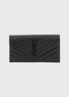 Saint Laurent YSL Monogram Large Flap Wallet in Grained Leather
