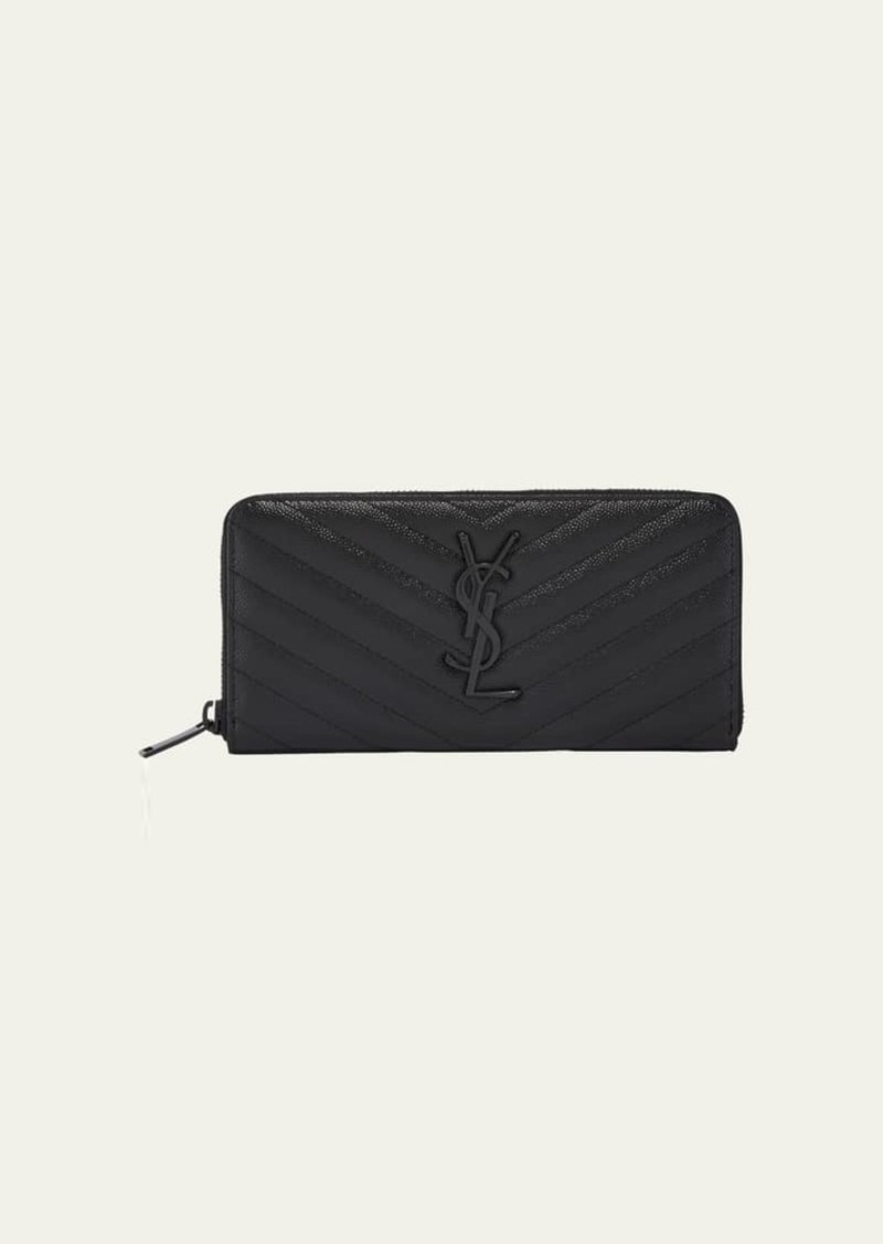 Saint Laurent YSL Monogram Large Zip Wallet in Grained Leather