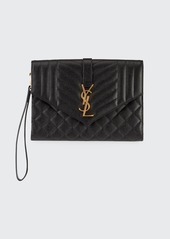 Saint Laurent Envelope Flap YSL Clutch Bag in Grained Leather