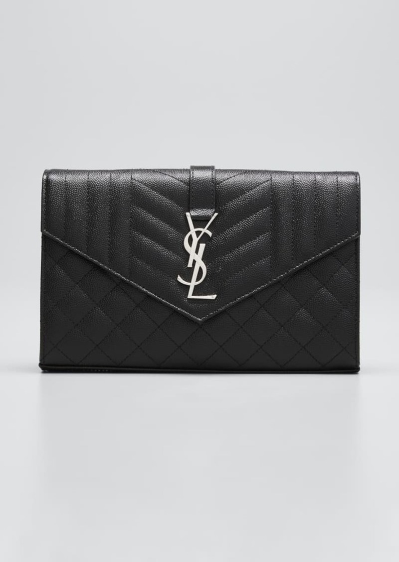 Saint Laurent Envelope Triquilt YSL Wallet on Chain in Grained Leather
