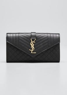 Saint Laurent YSL Monogram Triquilt Large YSL Flap Wallet in Grained Leather