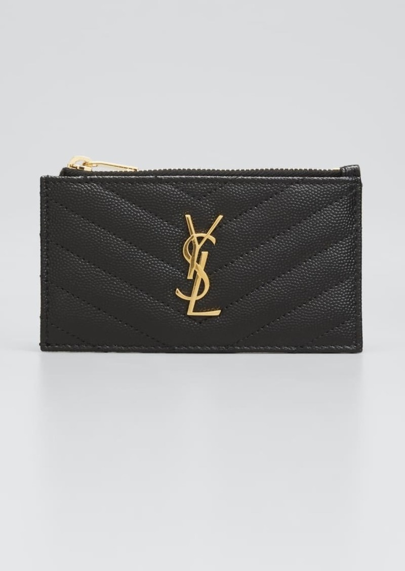 Saint Laurent YSL Monogram Small Ziptop Card Case in Grained Leather