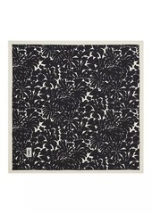 Saint Laurent Square Scarf In Leaves Print Silk Twill