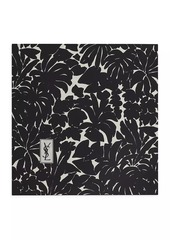 Saint Laurent Square Scarf In Leaves Print Silk Twill