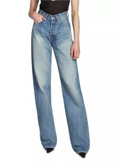 Saint Laurent V-Waist Long Baggy Jeans In Denim