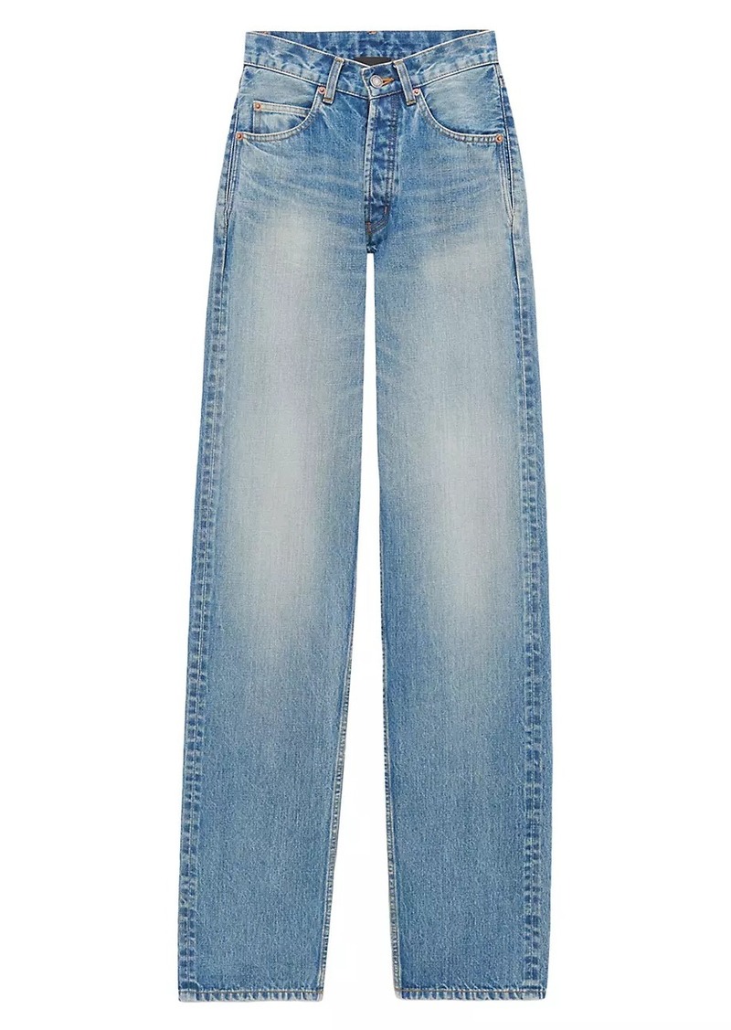 Saint Laurent V-Waist Long Baggy Jeans In Denim