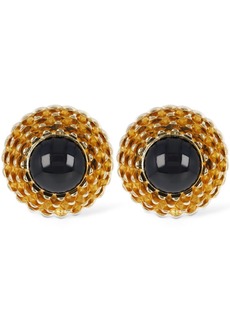 Saint Laurent Vintage Cabochon Brass Earrings