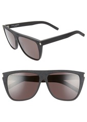 Saint Laurent 59mm Sunglasses in Wood Effect Black/Grey Solid at Nordstrom