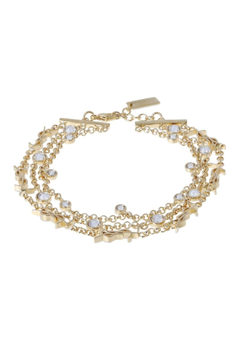 Saint Laurent Ysl Crystal & Brass Bracelet