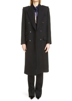 Yves Saint Laurent Double Breasted Wool Blend Coat