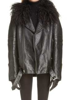 Yves Saint Laurent Leather Moto Jacket with Feather Trim