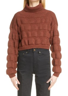 Yves Saint Laurent Stripe Crop Alpaca & Wool Turtleneck Sweater