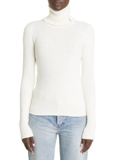 Yves Saint Laurent Tonal Monogram Wool Turtleneck Sweater