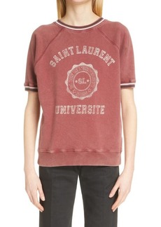 Yves Saint Laurent Université Short Sleeve Cotton Logo Graphic Sweatshirt