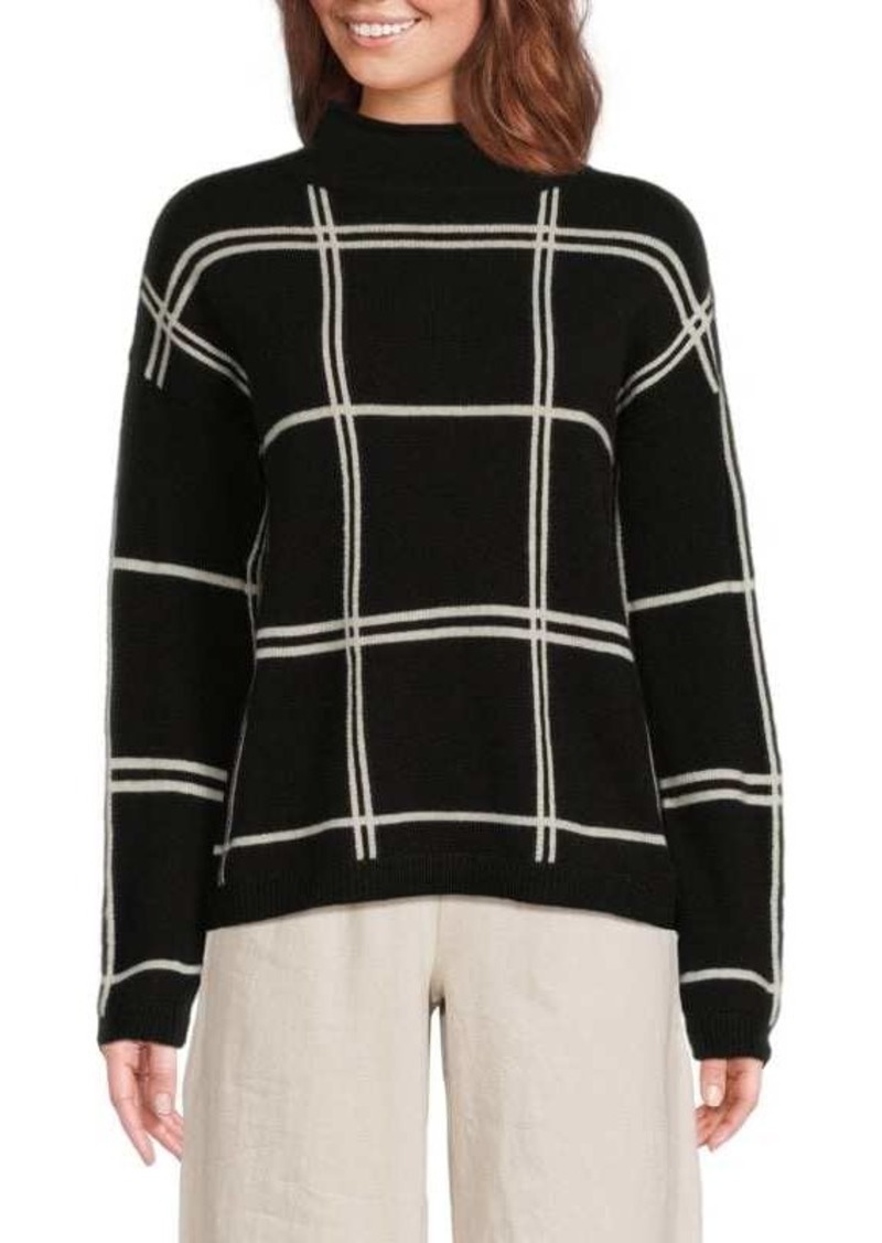 Saks Fifth Avenue 100% Cashmere Check Mockneck Sweater