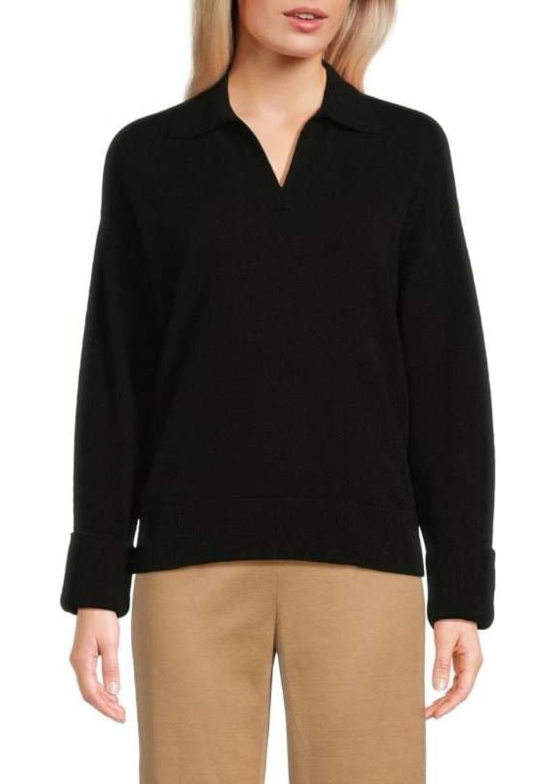 Saks Fifth Avenue 100% Cashmere Johnny Collar Polo