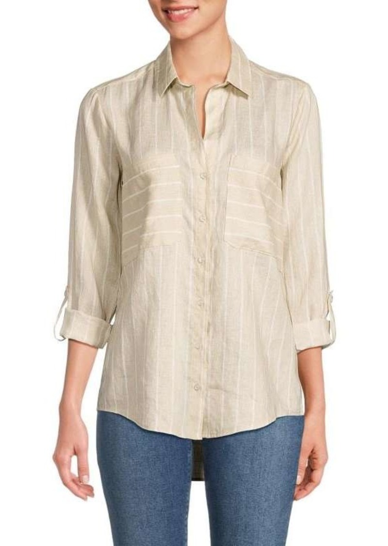 Saks Fifth Avenue 100% Linen Roll Tab Button Down Shirt