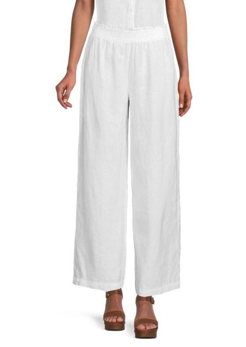 Saks Fifth Avenue 100% Linen Smocked Wide Leg Pants