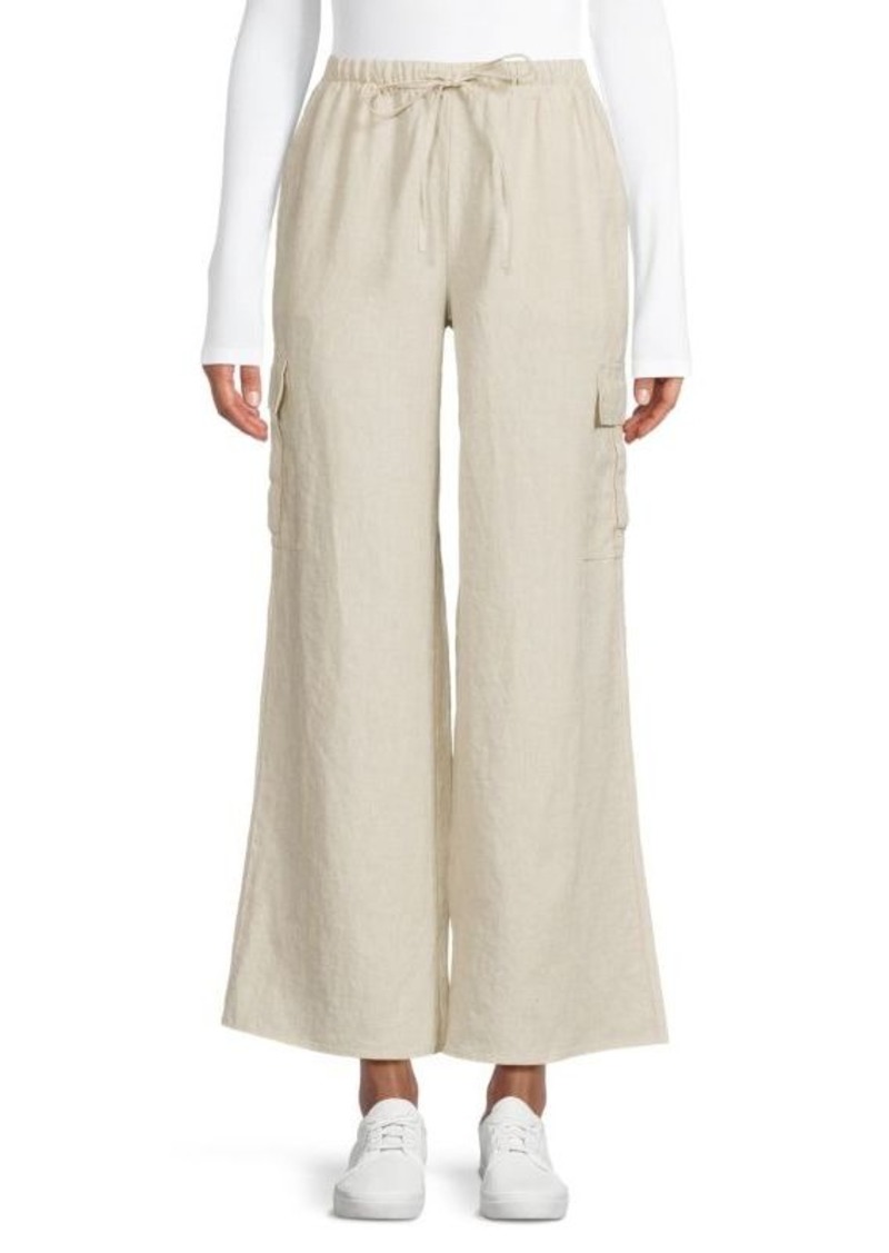 Saks Fifth Avenue 100% Linen Wide Leg Cargo Pants