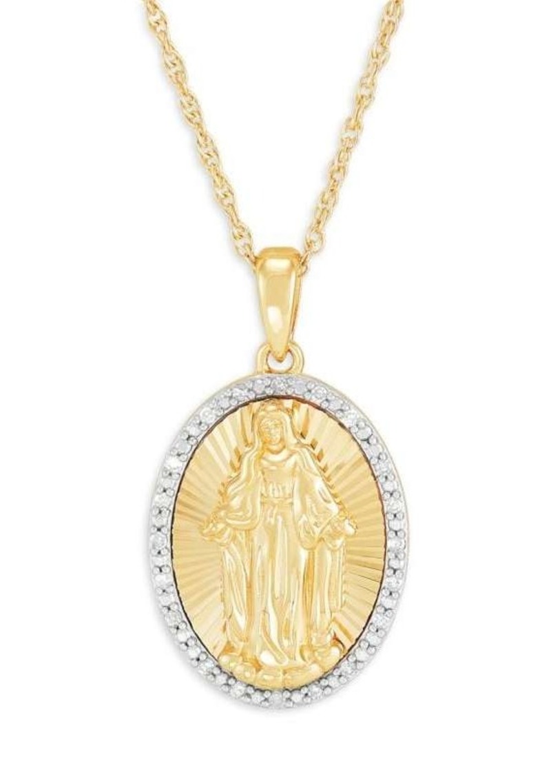 Saks Fifth Avenue 14K Goldplated Silver, Sterling Silver & 0.10 TCW Diamond Virgin Mary Pendant Necklace