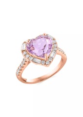 Saks Fifth Avenue 14K Rose Gold, Kunzite & 0.53 TCW Diamond Heart Halo Ring