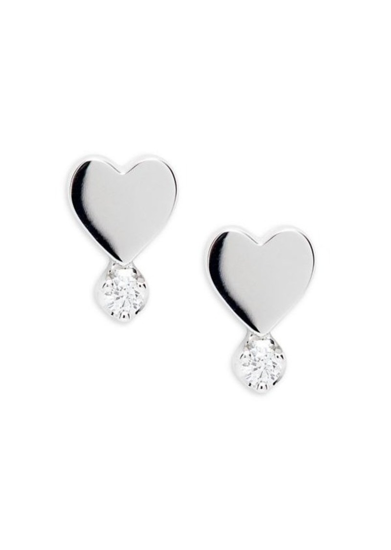 Saks Fifth Avenue 14K White Gold & 0.048 TCW Diamond Heart Stud Earrings