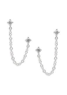 Saks Fifth Avenue 14K White Gold & 0.09 TCW Diamond Chain Double Piercing Earrings