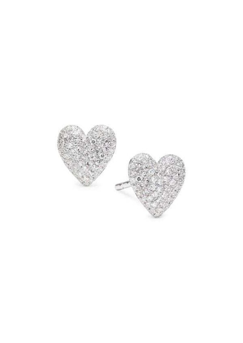 Saks Fifth Avenue 14K White Gold & 0.28 TCW Pavé Diamond Heart Stud Earrings