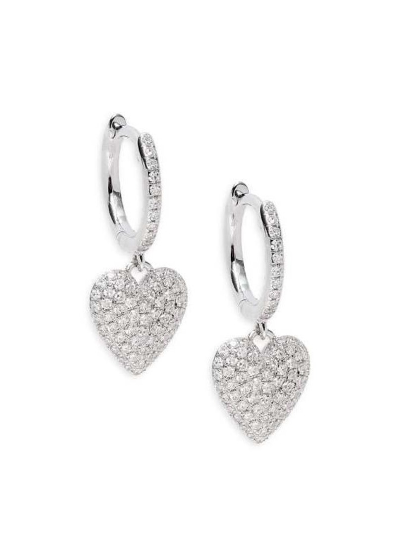 Saks Fifth Avenue 14K White Gold & 0.35 TCW Pavé Diamond Heart Huggie Earrings<br>