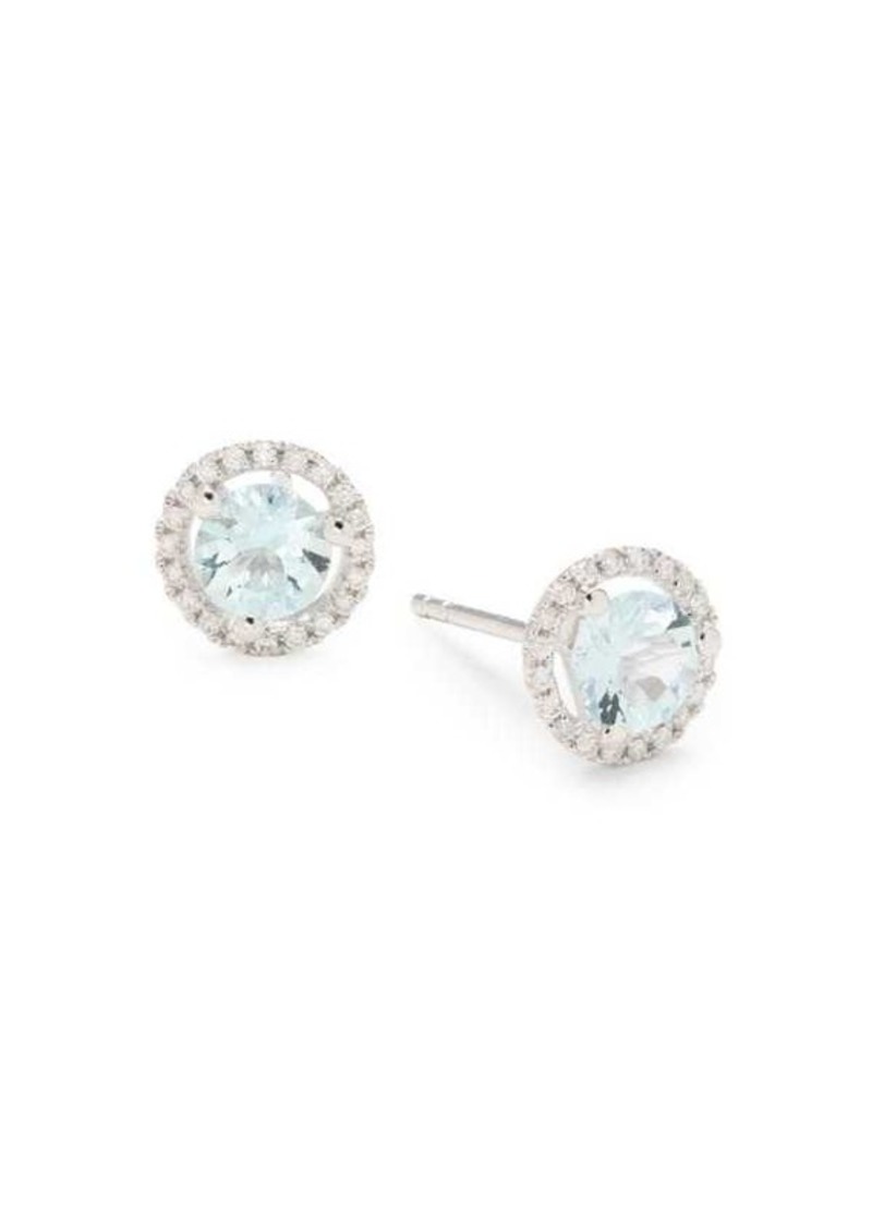 Saks Fifth Avenue 14K White Gold, Aquamarine & Diamond Stud Earrings