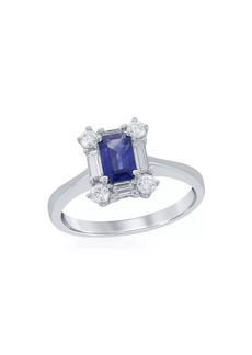 Saks Fifth Avenue 14K White Gold, Blue Sapphire & 0.13 TCW Diamond Halo Ring