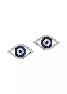 Saks Fifth Avenue 14K White Gold, Blue Sapphire & 0.21 TCW Diamond Evil Eye Stud Earrings